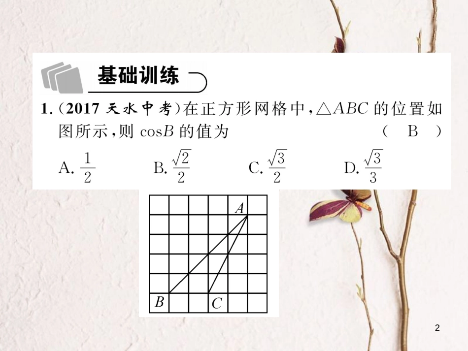 （青海专版）中考数学复习 第1编 教材知识梳理篇 第5章 图形的相似与解直角三角形 第2节 锐角三角函数及解直角三角形的应用（精练）课件_第2页