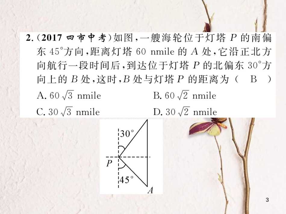 （青海专版）中考数学复习 第1编 教材知识梳理篇 第5章 图形的相似与解直角三角形 第2节 锐角三角函数及解直角三角形的应用（精练）课件_第3页