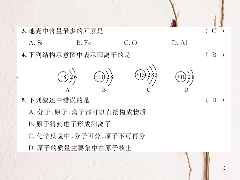 九年级化学上册 第3单元 物质构成的奥秘达标测试卷作业课件 （新版）新人教版_第3页