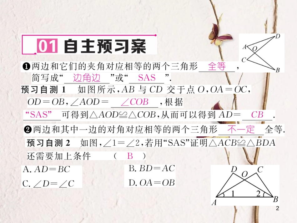 七年级数学下册 第4章 三角形 4.3 第3课时 边角边作业课件 （新版）北师大版_第2页