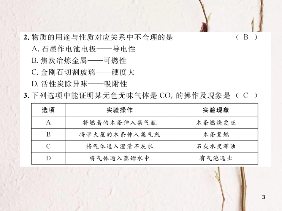 九年级化学上册 第6单元 碳和碳的氧化物达标测试卷作业课件 （新版）新人教版_第3页
