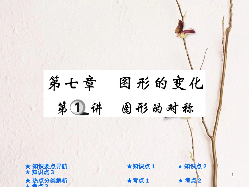 中考数学总复习 第一部分 基础知识复习 第7章 图形的变化 第1讲 图形的对称课件_第1页