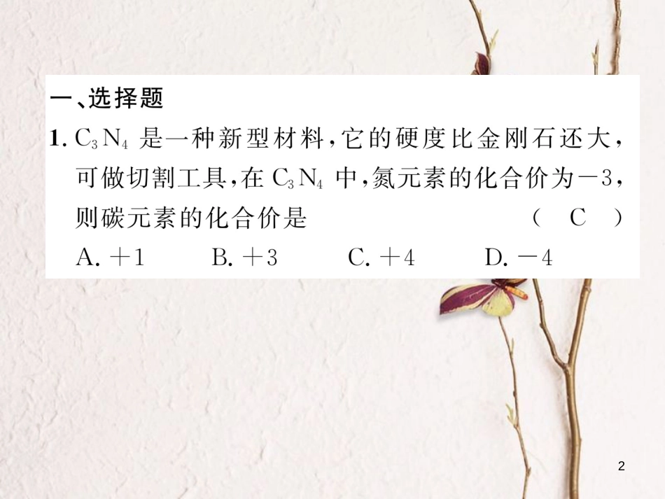 （青海专版）中考化学复习 第1编 教材知识梳理篇 第4单元 自然界的水 课时2 化学式和化学价（精练）课件_第2页
