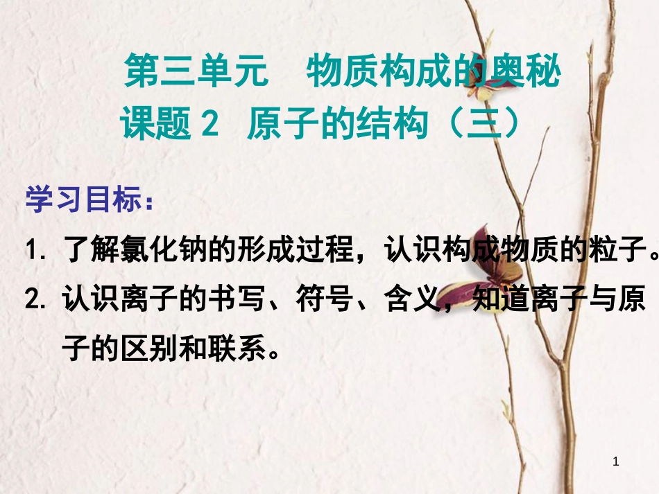 九年级化学上册 第三单元 物质构成的奥秘 课题1 原子的结构（三）课件 （新版）新人教版_第1页