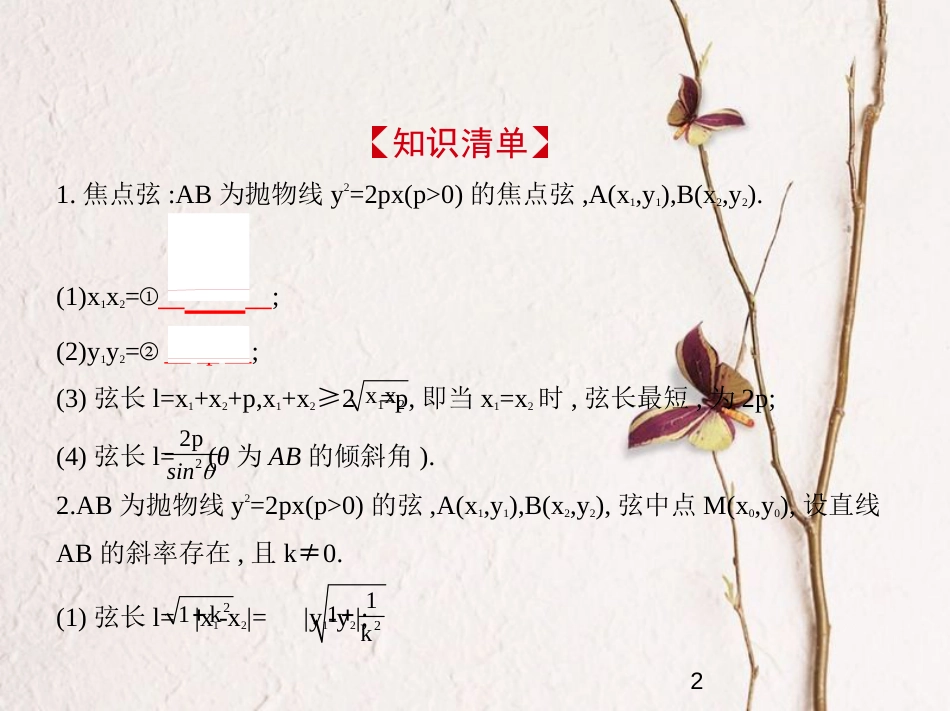 （江苏专版）2019版高考数学一轮复习 第十六章 曲线与方程 16.2 抛物线课件_第2页