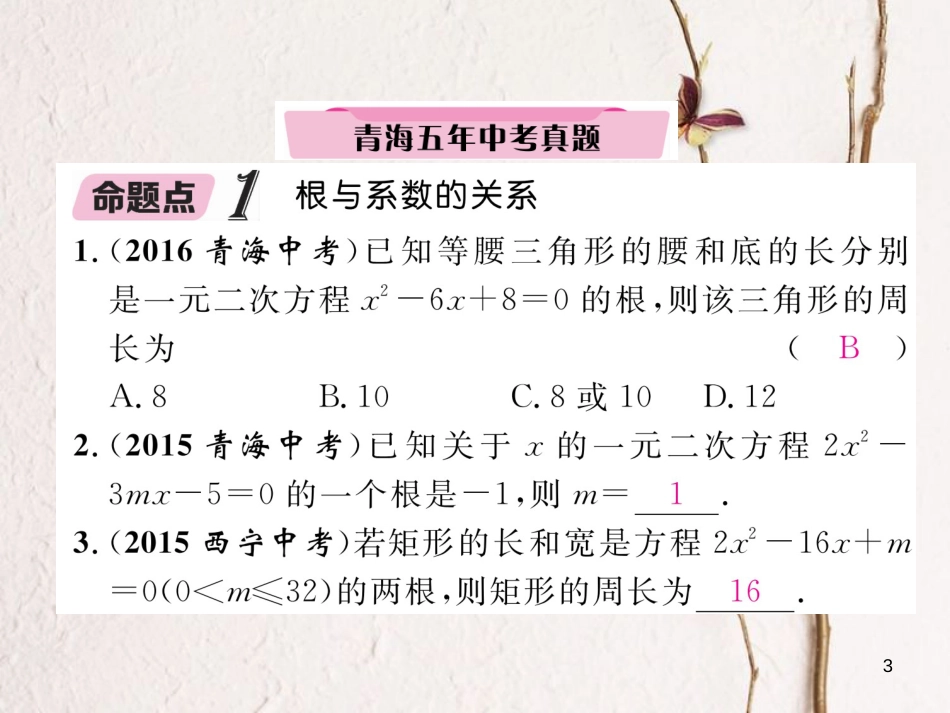 （青海专版）中考数学复习 第1编 教材知识梳理篇 第2章 方程（组）与不等式（组）第2节 一元二次方程及应用（精讲）课件_第3页