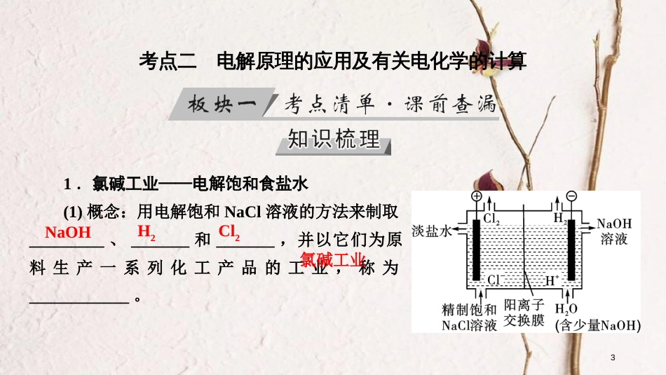 （全国通用版）2019版高考化学大一轮复习 第25讲 电解池 金属的电化学腐蚀与防护 考点2 电解原理的应用及有关电化学的计算优选课件_第3页