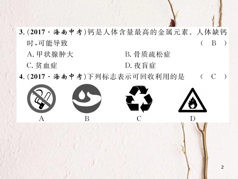 九年级化学下册 第12单元 化学与生活达标测试题作业课件 （新版）新人教版_第2页