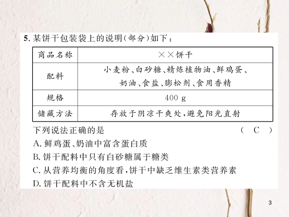 九年级化学下册 第12单元 化学与生活达标测试题作业课件 （新版）新人教版_第3页