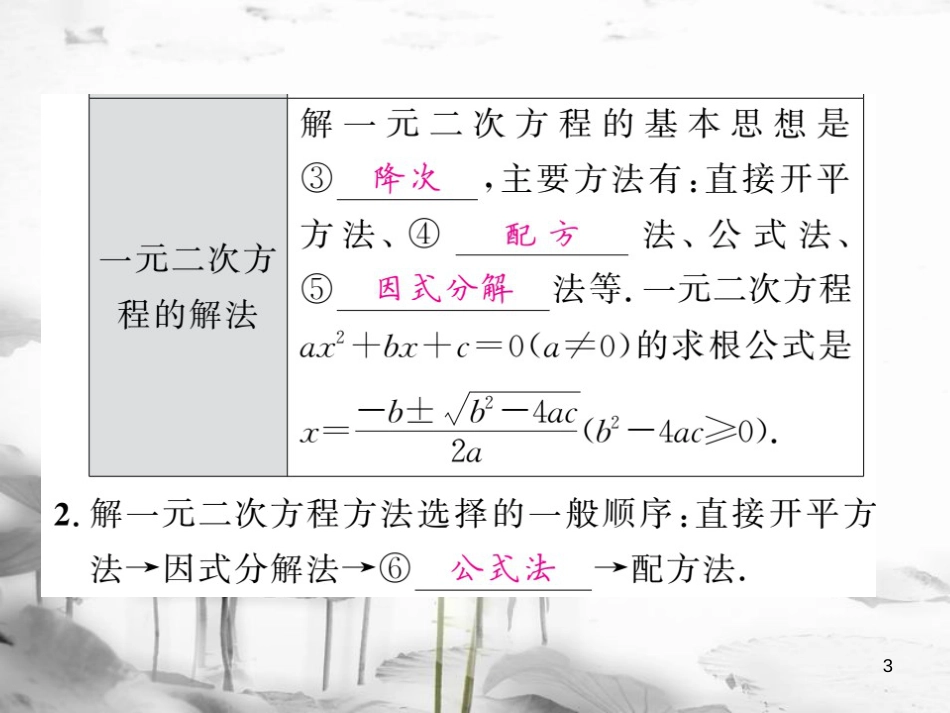 春中考数学总复习 第一轮 同步演练 夯实基础 第一部分 数与代数 第2章 方程（组）与一元一次不等式（组）第6节 一元二次方程及应用课件 新人教版_第3页