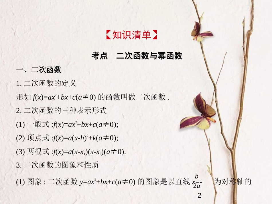 （浙江专版）2019版高考数学一轮复习 第二章 函数 2.3 二次函数与幂函数课件_第2页