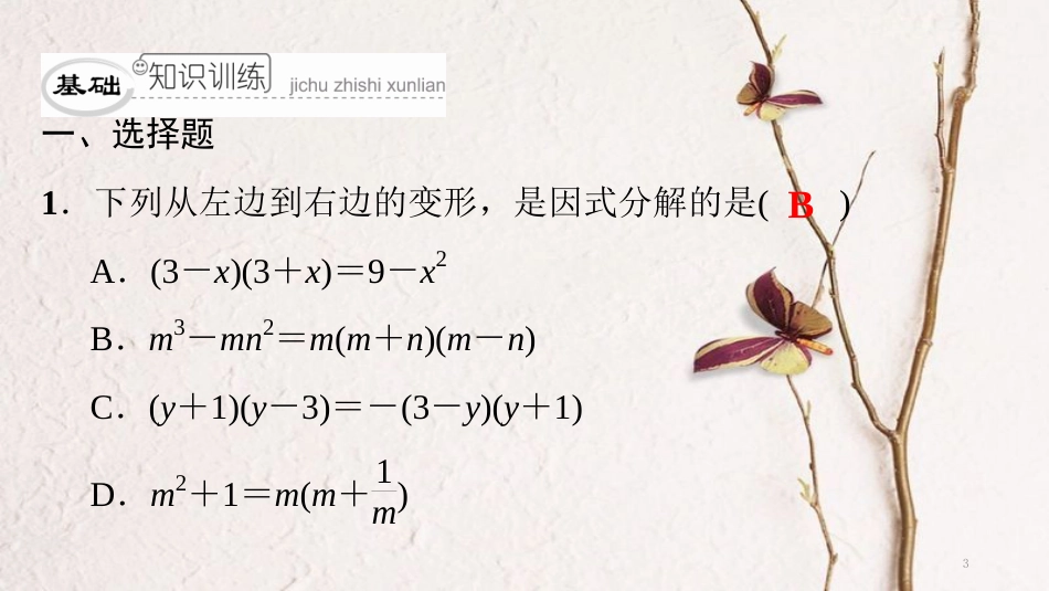 八年级数学下册 第四章 因式分解回顾与思考典型训练课件 （新版）北师大版_第3页