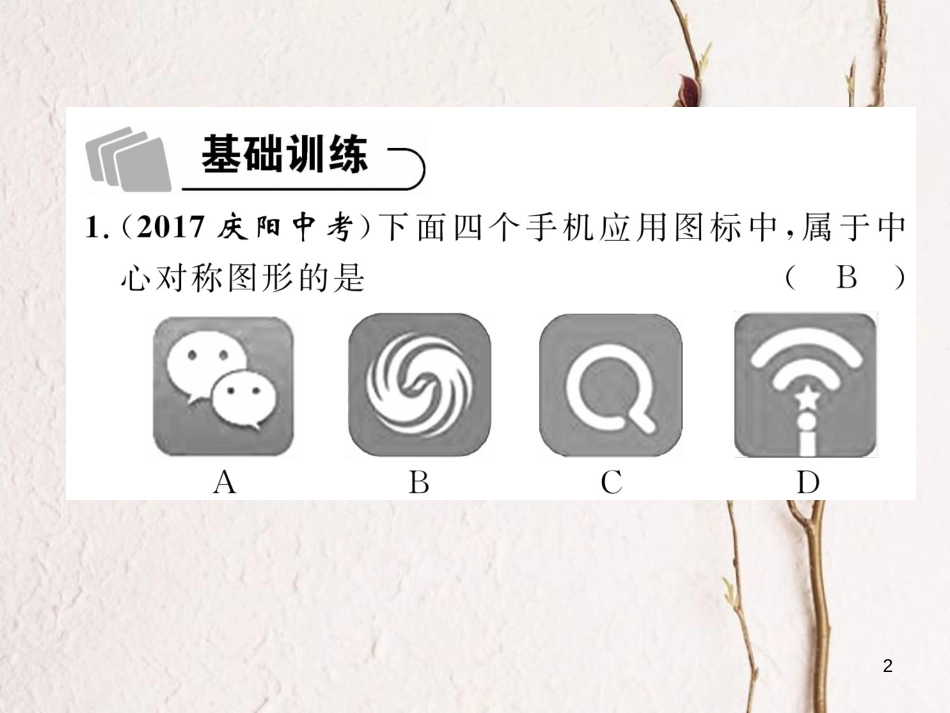 （青海专版）中考数学复习 第1编 教材知识梳理篇 第6章 图形的变化 第1节 图形的轴对称与中心对称（精练）课件_第2页