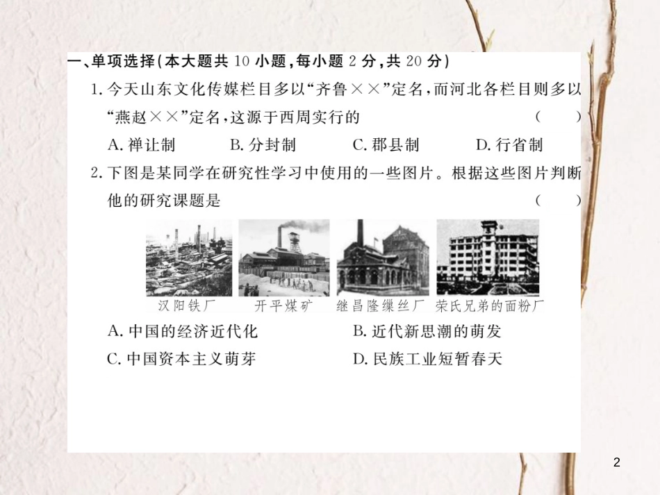 （安徽专版）九年级历史下册 模拟卷（一）课件 新人教版_第2页