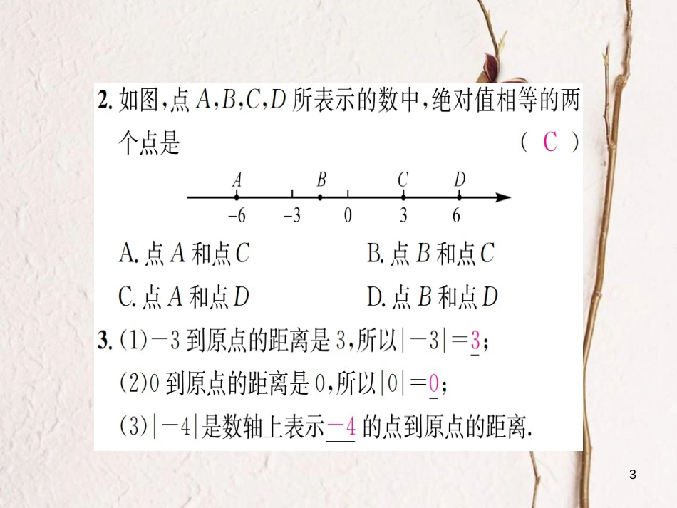 七年级数学上册 1.2 数轴、相反数与绝对值 1.2.3 绝对值习题课件 （新版）湘教版_第3页