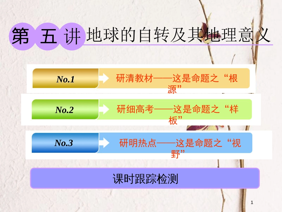 2019版高考地理大一轮复习 第一部分 第一章 宇宙中的地球（含地球和地图）第五讲 地球的自转及其地理意义课件 湘教版_第1页