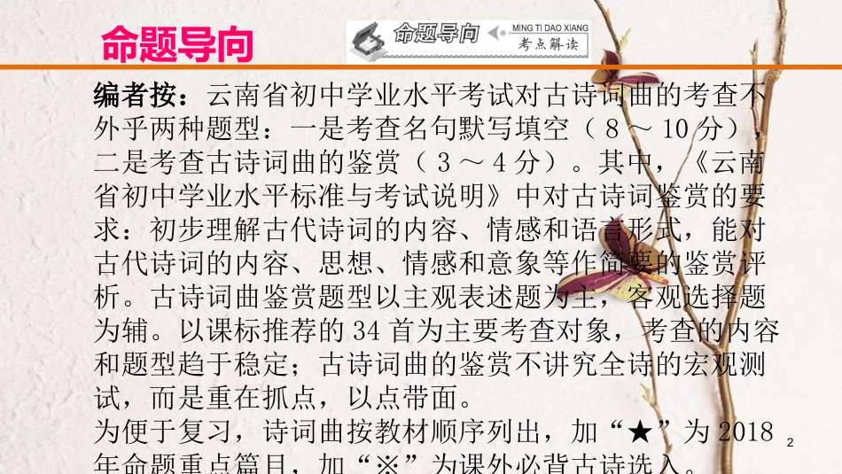 云南省中考语文复习方案 第一部分 古诗文阅读 专题一 古诗词曲鉴赏课件_第2页