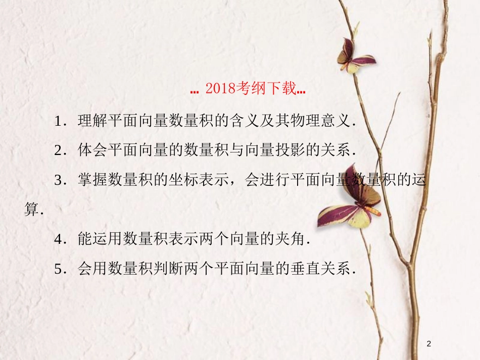 2019届高考数学一轮复习 第五章 平面向量与复数 第3课时 平面向量的数量积课件 文_第2页