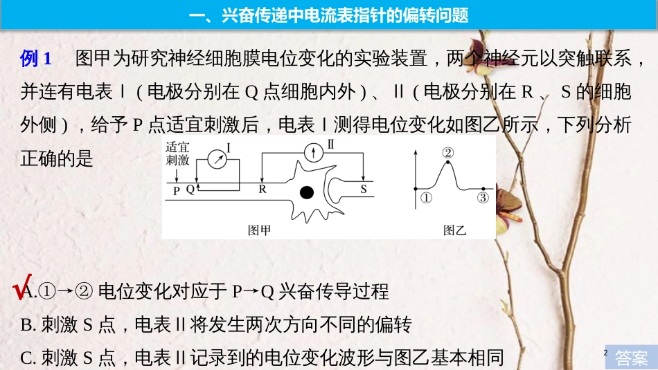 2019版生物高考大一轮复习 热点题型十二 膜电位的测定及兴奋传导与传递的相关实验探究课件 北师大版_第2页