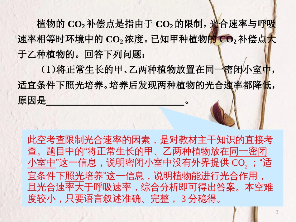 （全国通用）高考生物二轮复习 专题二 代谢 串讲二 细胞呼吸与光合作用 第3课时 大题增分课件_第3页