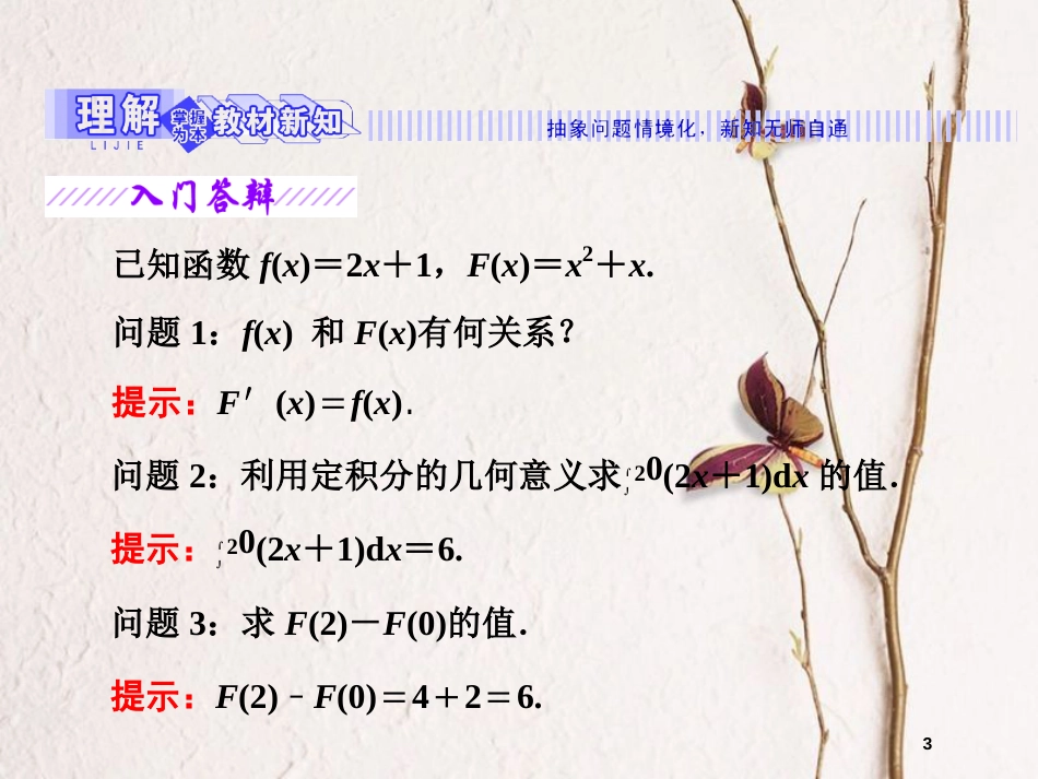 高中数学 第一章 导数及其应用 1.5 定积分的概念 1.5.3 微积分基本定理课件 苏教版选修2-2_第3页