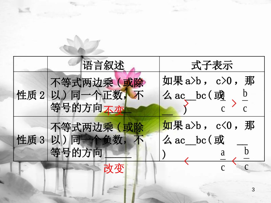 七年级数学下册 第九章 不等式与不等式组 9.1 不等式 9.1.2 不等式的性质课件1 （新版）新人教版_第3页