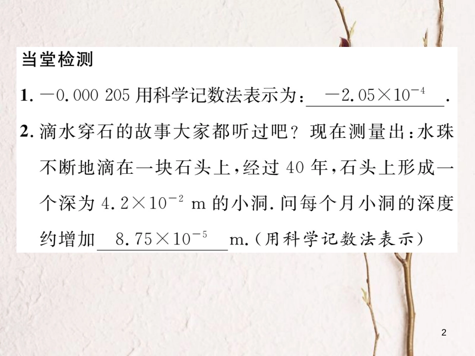 （毕节专版）七年级数学下册 第1章 整式的乘除 课题五 科学计数法当堂检测课件 （新版）北师大版_第2页
