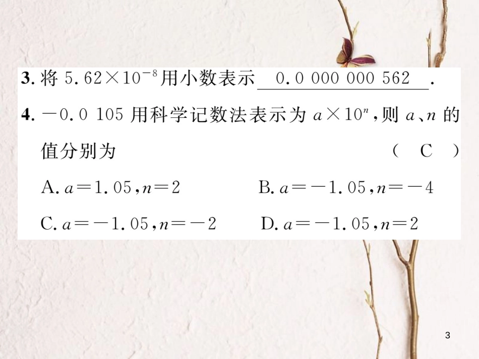 （毕节专版）七年级数学下册 第1章 整式的乘除 课题五 科学计数法当堂检测课件 （新版）北师大版_第3页