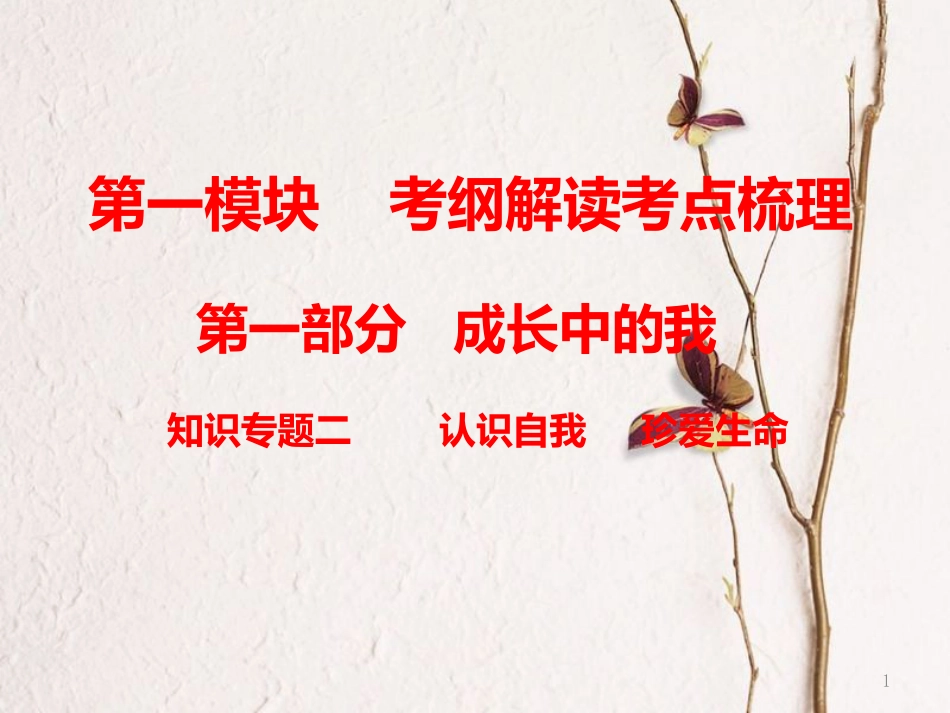 （广东专版）中考政治总复习 知识专题二 认识自我 珍爱生命课件_第1页