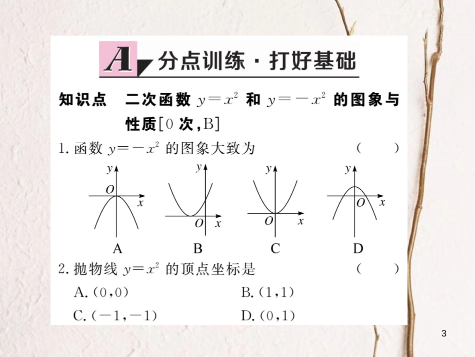 江西省2018年九年级数学下册 第二章 二次函数 2.2 第1课时 二次函数y=x2和y=-x2的图象与性质练习课件 （新版）北师大版_第3页