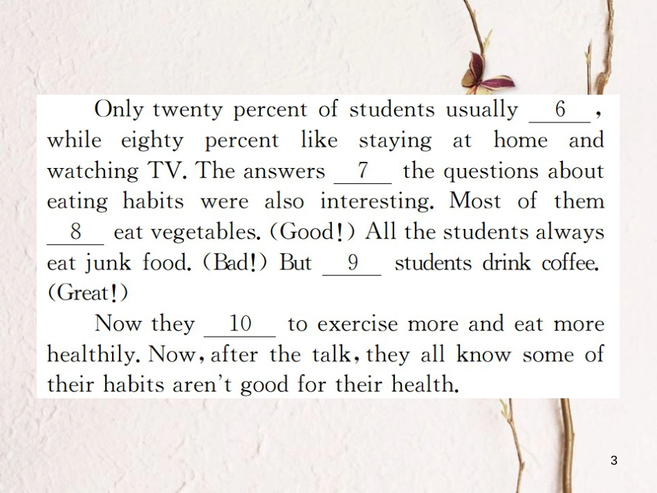 八年级英语上册 Unit 2 How often do you exercise话题阅读与交际习题课件 （新版）人教新目标版_第3页