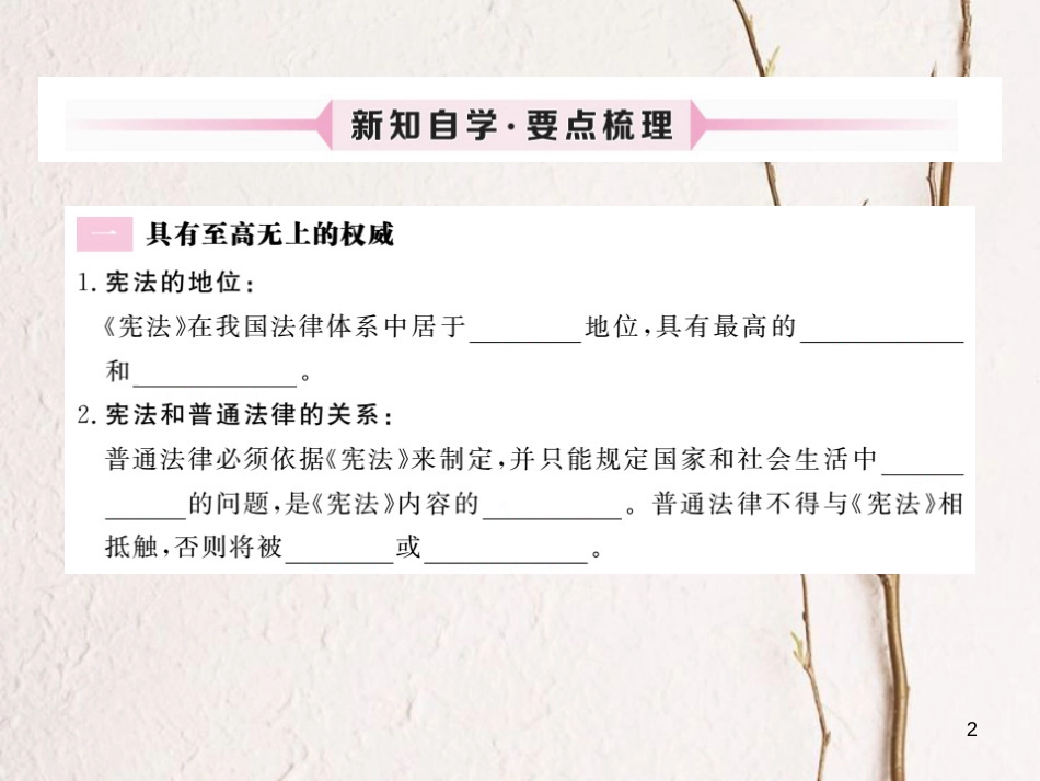 九年级政治全册 第三单元 法治时代 第七课 神圣的宪法 第1框 具有至高无上的权威 规定了国家生活中最根本的问题课件 人民版_第2页