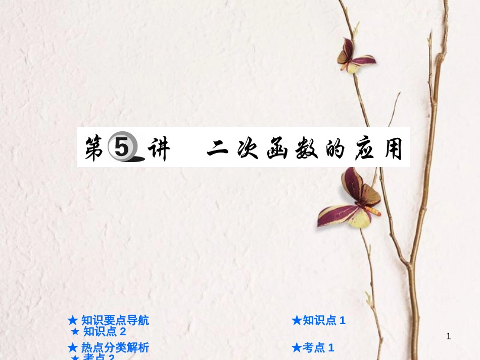 中考数学总复习 第一部分 基础知识复习 第3章 函数及其图象 第5讲 二次函数的应用课件_第1页