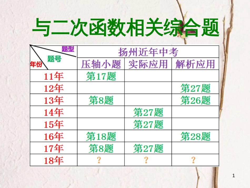 中考数学专题复习《数形结合，寻根溯源—以二次函数的应用为例》课件_第1页