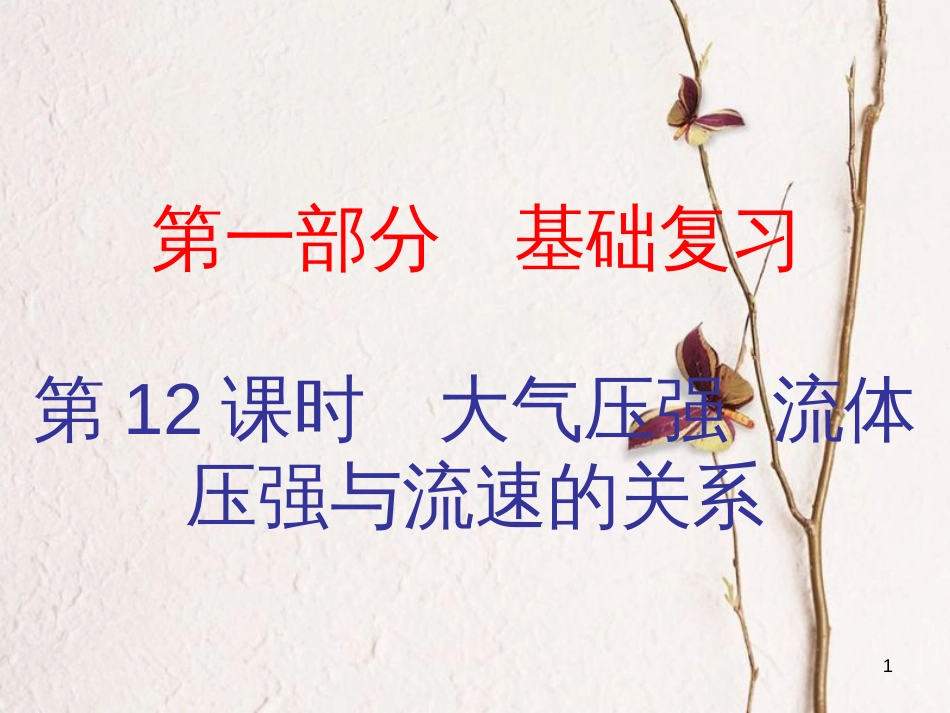 广东省中考物理总复习 第一部分 基础复习 第12课时 大气压强 流体压强与流速的关系内文部分课件_第1页