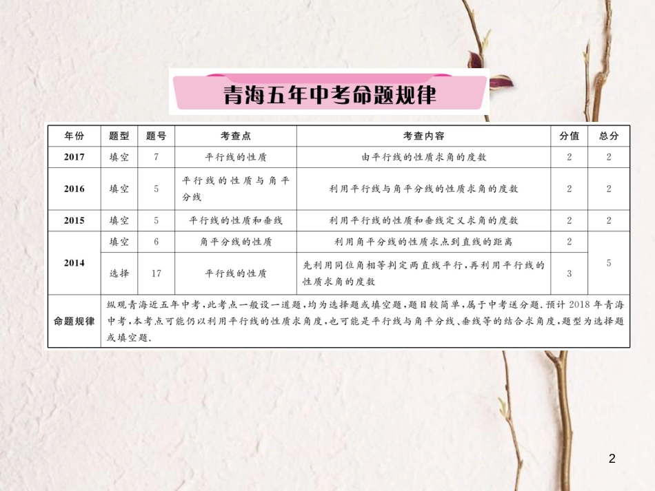 （青海专版）中考数学复习 第1编 教材知识梳理篇 第4章 图形的初步认识与三角形、四边形 第1节 线段、角、相交线和平行线（精讲）课件_第2页