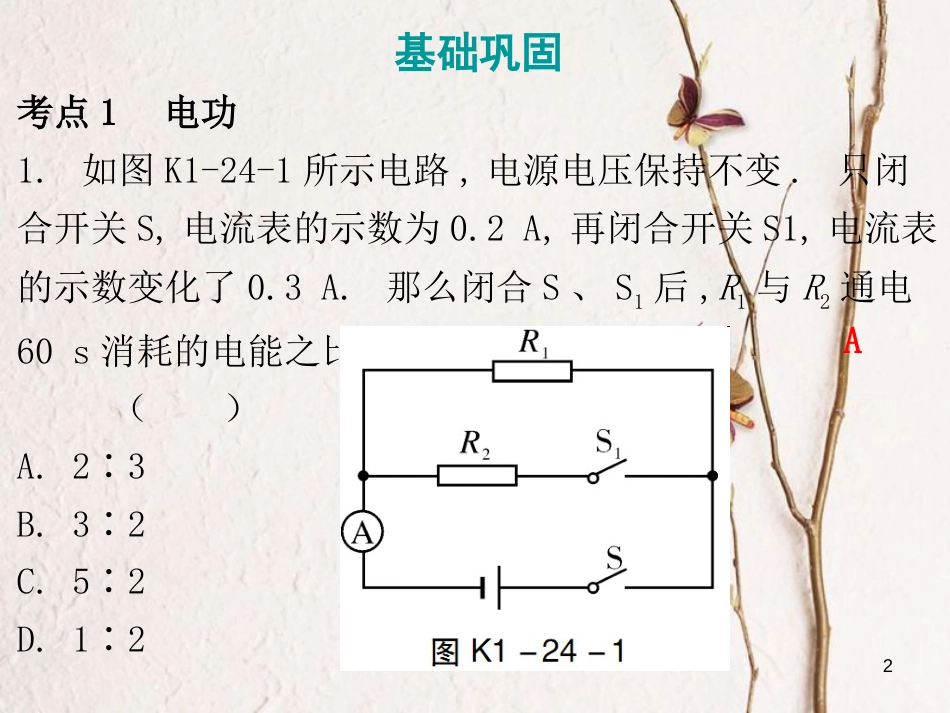 广东省中考物理总复习 第一部分 基础复习 第24课时 电功率课后作业课件_第2页