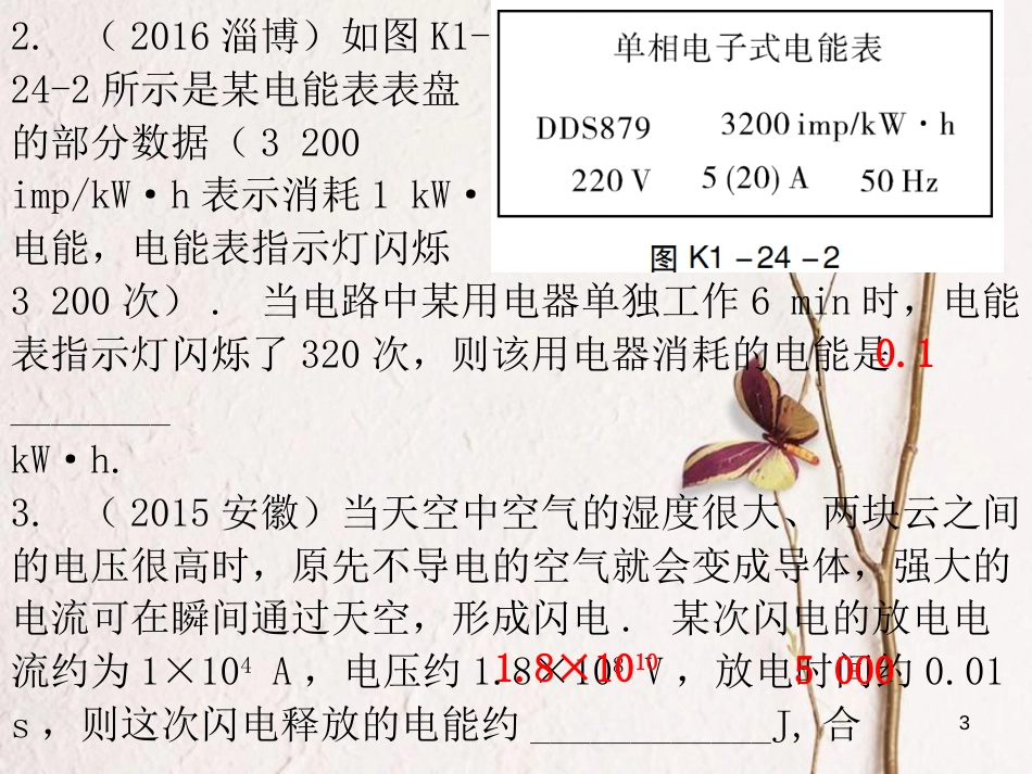 广东省中考物理总复习 第一部分 基础复习 第24课时 电功率课后作业课件_第3页