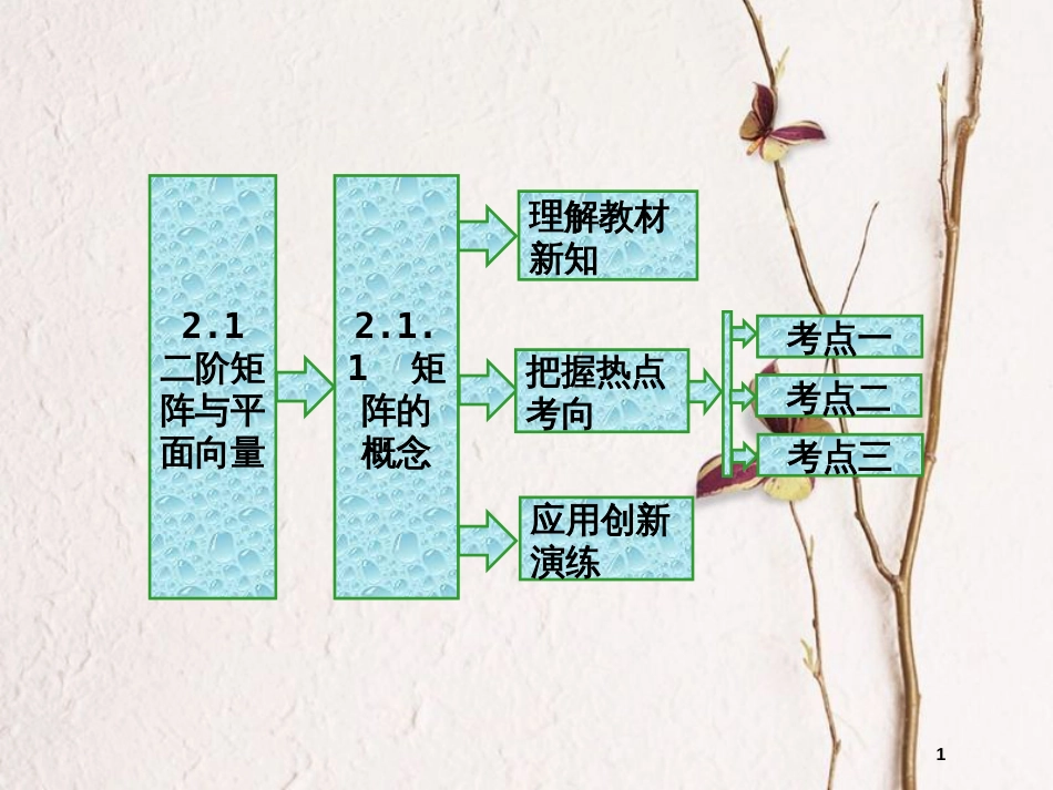 高中数学 2.1 二阶矩阵与平面向量 2.1.1 矩阵的概念课件 苏教版选修4-2_第1页