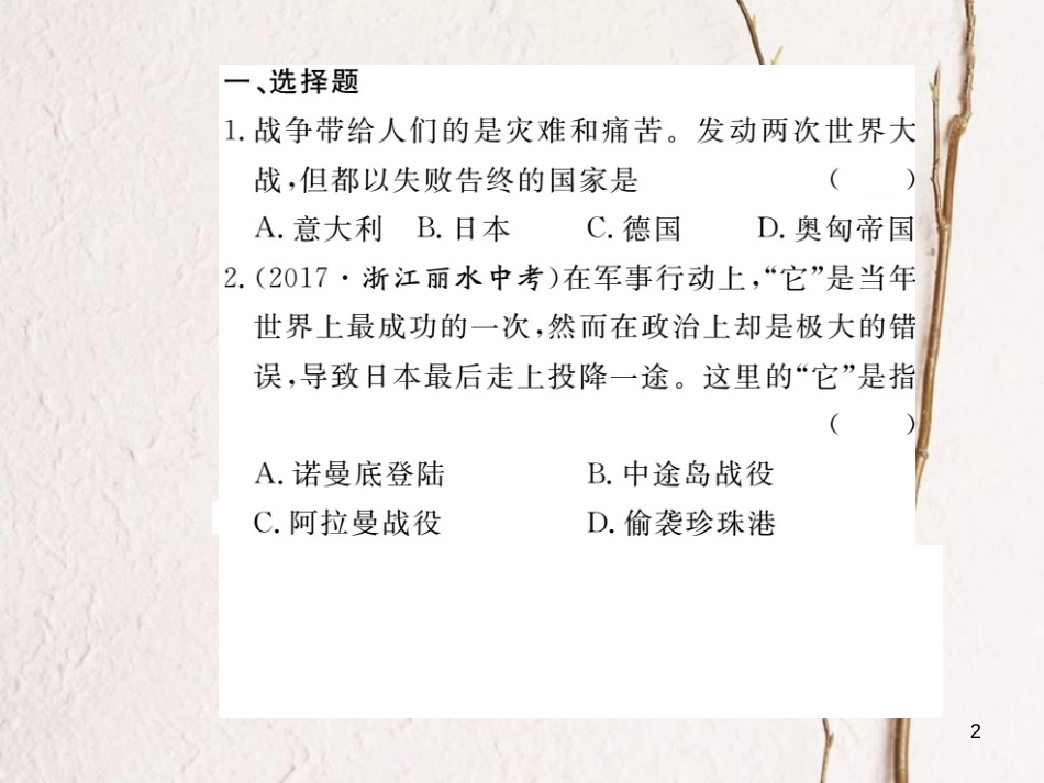 （安徽专版）九年级历史下册 专题二 战争与和平同步测试课件 新人教版_第2页