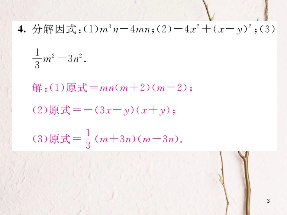 （毕节专版）八年级数学下册 第4章 因式分解 课题4 平方差公式当堂检测课件 （新版）北师大版_第3页