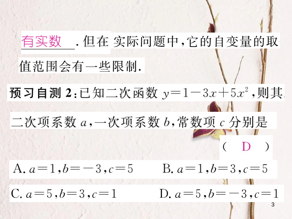 九年级数学下册 第1章 二次函数 1.1 二次函数作业课件 （新版）湘教版_第3页
