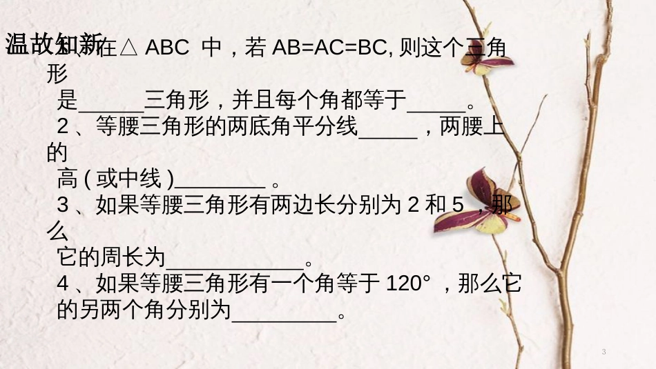 广东省河源市江东新区八年级数学下册 第一章 三角形的证明 1.1 等腰三角形 1.1.3 等腰三角形课件 （新版）北师大版_第3页