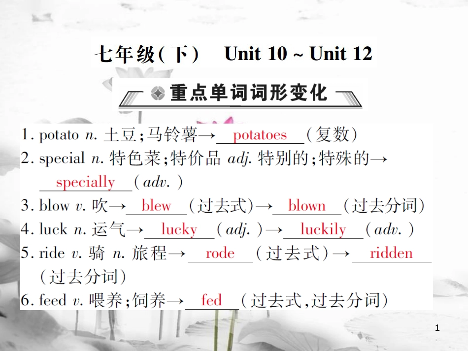 届中考英语复习 第一轮 教材回顾 七下 Unit 10-Unit 12课件_第1页