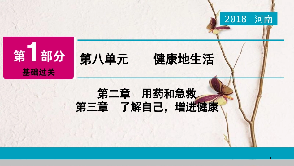 河南省2018年中考生物总复习 第1部分 第8单元 第2章、第3章 用药和急救、了解自己，增进健康课件_第1页