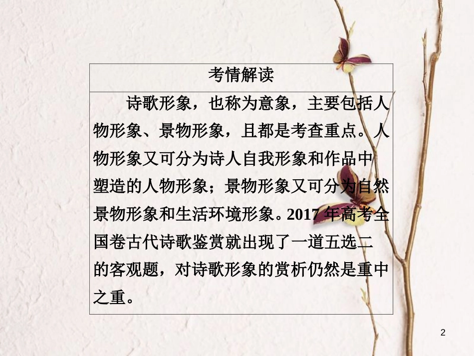 版高三语文二轮复习 第三部分 古诗文阅读 专题十 古代诗歌阅读 考点1 鉴赏形象课件_第2页