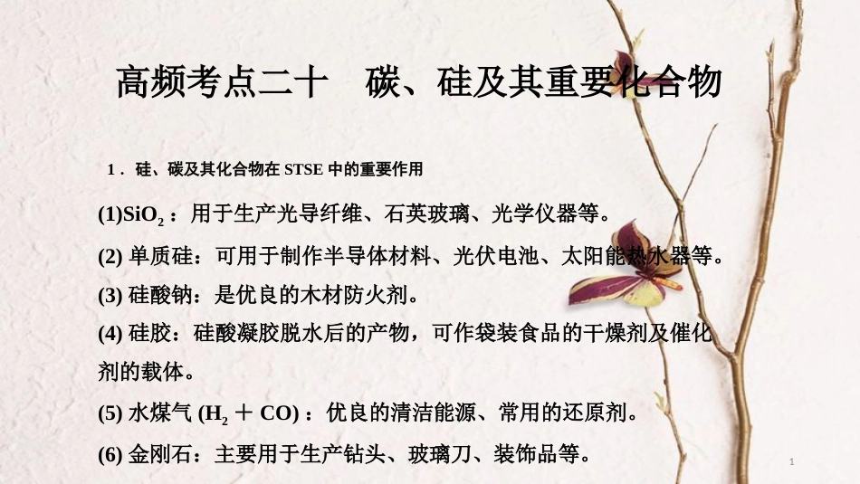 高考化学二轮复习 高频考点精讲 高频考点20 碳、硅及其重要化合物课件_第1页