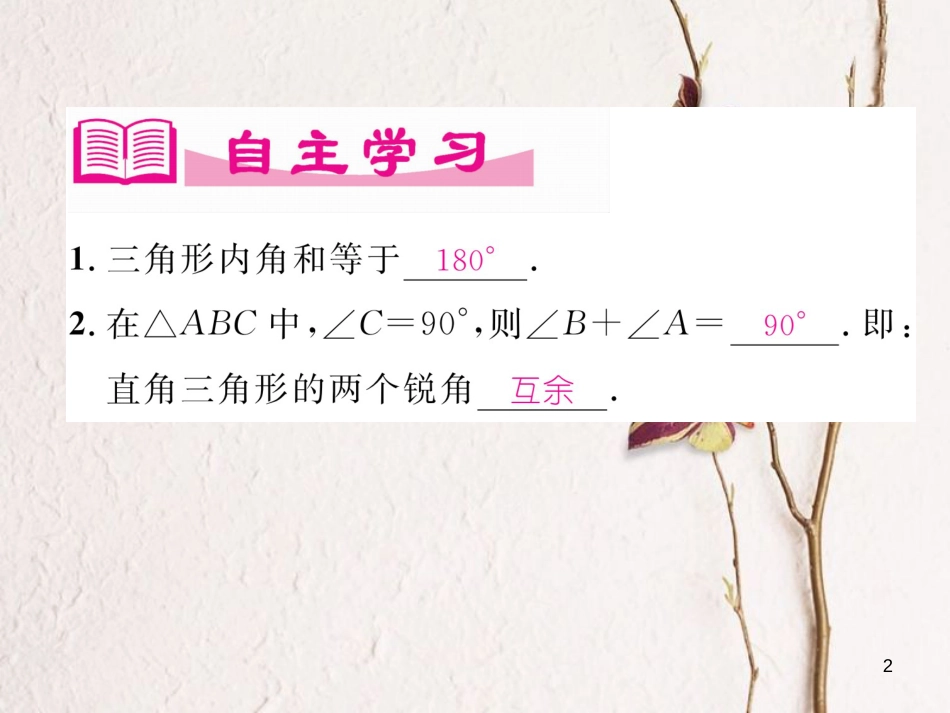 （成都专版）八年级数学上册 7.5 三角形内角和定理（1）习题课件 （新版）北师大版_第2页