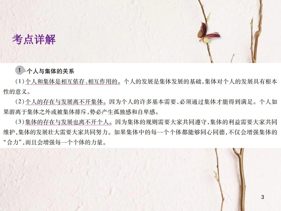 中考政治总复习 第一单元 心理与品德 考点9 个人与集体课件_第3页