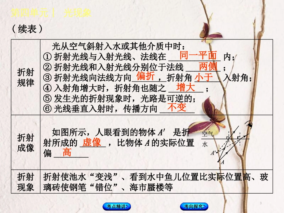 中考物理复习 第四单元 光现象 第5课时 光的折射 光的色散课件_第3页
